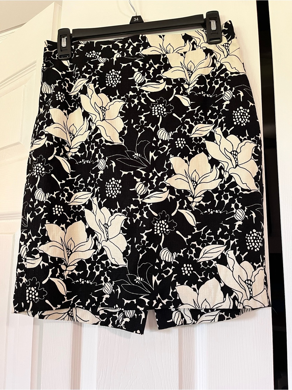 J. Crew Black Cream Floral-Trim Pencil Skirt